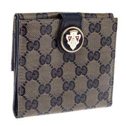 مملوكة مسبقًا Gucci Beige/Blue GG Crystal Coated Canvas and Leather Voyager Wallet