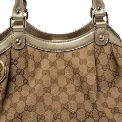 Pre Owned Gucci Beige GG Canvas and Leather Medium Sukey Tote