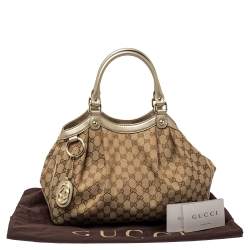 Pre Owned Gucci Beige GG Canvas and Leather Medium Sukey Tote