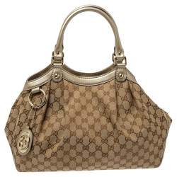 Pre Owned Gucci Beige GG Canvas and Leather Medium Sukey Tote