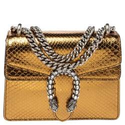مملوكة مسبقًا Gucci Gold Python Mini Dionysus Shoulder Bag