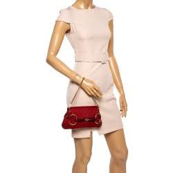 Pre Owned حقيبة كتف غوتشي هورسبيت كانفاس وجلد حمراء 