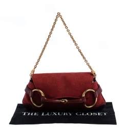 Pre Owned حقيبة كتف غوتشي هورسبيت كانفاس وجلد حمراء 