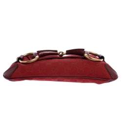 Pre Owned حقيبة كتف غوتشي هورسبيت كانفاس وجلد حمراء 