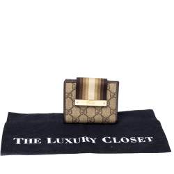 مملوكة مسبقًا محفظة غوتشى فرنسا ويب جلد جلد وكانفاس سوبريم جى جى بيج 