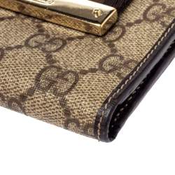 مملوكة مسبقًا محفظة غوتشى فرنسا ويب جلد جلد وكانفاس سوبريم جى جى بيج 