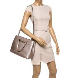 Pre Owned Gucci Metallic Beige Leather Medium Bright Bit Tote