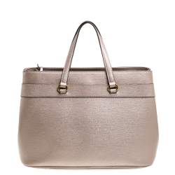 Pre Owned Gucci Metallic Beige Leather Medium Bright Bit Tote