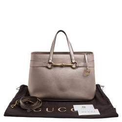 Pre Owned Gucci Metallic Beige Leather Medium Bright Bit Tote