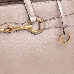 Pre Owned Gucci Metallic Beige Leather Medium Bright Bit Tote