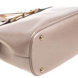 Pre Owned Gucci Metallic Beige Leather Medium Bright Bit Tote