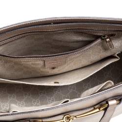 Pre Owned Gucci Metallic Beige Leather Medium Bright Bit Tote