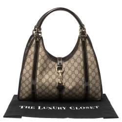 مملوكة مسبقًا Gucci Dark Brown/Beige GG Supreme Canvas and Patent Leather Joy Bardot Shoulder Bag