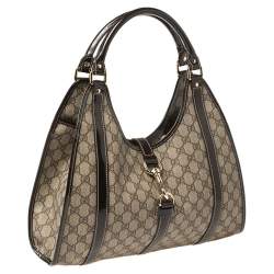 مملوكة مسبقًا Gucci Dark Brown/Beige GG Supreme Canvas and Patent Leather Joy Bardot Shoulder Bag