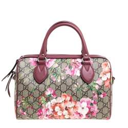 Pre Owned Gucci Pink/Beige GG Blooms Supreme Canvas Boston Bag