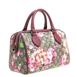 Pre Owned Gucci Pink/Beige GG Blooms Supreme Canvas Boston Bag