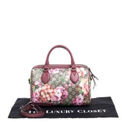 Pre Owned Gucci Pink/Beige GG Blooms Supreme Canvas Boston Bag