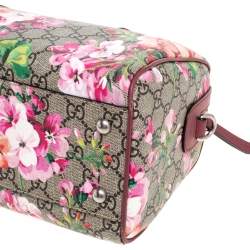 Pre Owned Gucci Pink/Beige GG Blooms Supreme Canvas Boston Bag