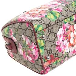 Pre Owned Gucci Pink/Beige GG Blooms Supreme Canvas Boston Bag