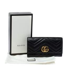 Pre Owned Gucci Black Matelasse Leather GG Marmont Continental Wallet