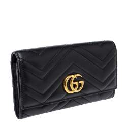 Pre Owned Gucci Black Matelasse Leather GG Marmont Continental Wallet
