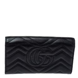 Pre Owned Gucci Black Matelasse Leather GG Marmont Continental Wallet