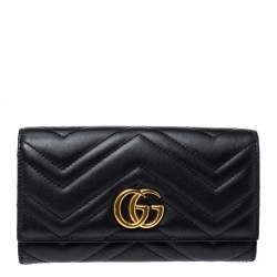 Pre Owned Gucci Black Matelasse Leather GG Marmont Continental Wallet