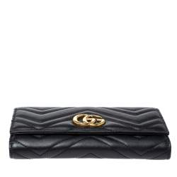 Pre Owned Gucci Black Matelasse Leather GG Marmont Continental Wallet
