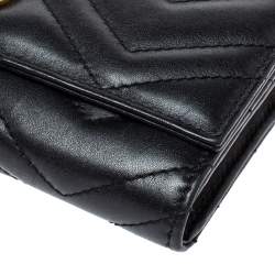 Pre Owned Gucci Black Matelasse Leather GG Marmont Continental Wallet