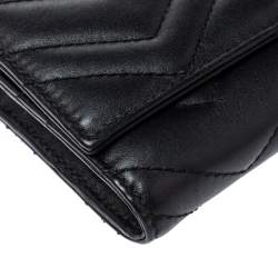 Pre Owned Gucci Black Matelasse Leather GG Marmont Continental Wallet
