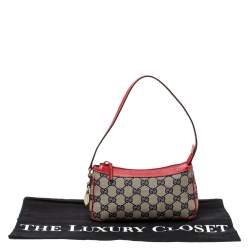 Pre Owned Gucci Red/Beige GG Canvas and Leather Charm Pochette Bag