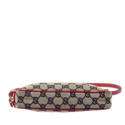 Pre Owned Gucci Red/Beige GG Canvas and Leather Charm Pochette Bag
