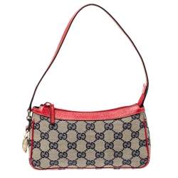 Gucci Pink/Beige GG Canvas and Leather Charm Pochette Bag Gucci