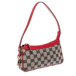 Pre Owned Gucci Red/Beige GG Canvas and Leather Charm Pochette Bag