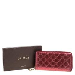 Pre Owned Gucci Metallic Red Guccissima Leather Zip Around Wallet