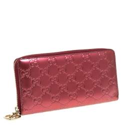 Pre Owned Gucci Metallic Red Guccissima Leather Zip Around Wallet