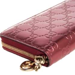 Pre Owned Gucci Metallic Red Guccissima Leather Zip Around Wallet