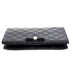 مملوكة مسبقًا Gucci Black Guccissima Leather Bow Flap Wallet on Chain  