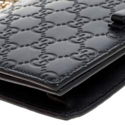 مملوكة مسبقًا Gucci Black Guccissima Leather Bow Flap Wallet on Chain  