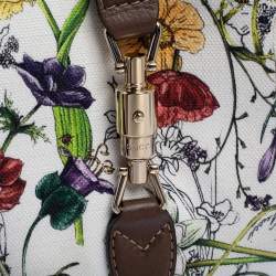 Pre Owned Gucci White/Brown Flora Canvas and Leather Medium Jackie Hobo