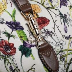 Pre Owned Gucci White/Brown Flora Canvas and Leather Medium Jackie Hobo