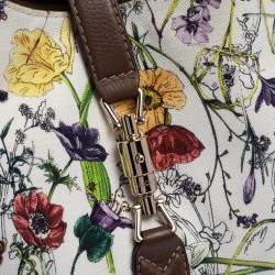 Pre Owned Gucci White/Brown Flora Canvas and Leather Medium Jackie Hobo