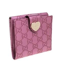 Pre Owned Gucci Metallic Pink Guccissima Leather Heart French Flap Wallet