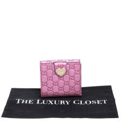 Pre Owned Gucci Metallic Pink Guccissima Leather Heart French Flap Wallet