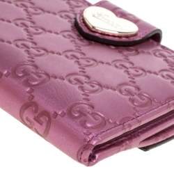 Pre Owned Gucci Metallic Pink Guccissima Leather Heart French Flap Wallet