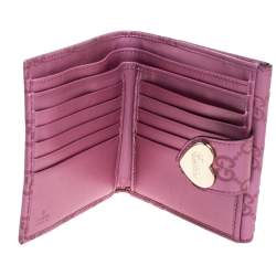 Pre Owned Gucci Metallic Pink Guccissima Leather Heart French Flap Wallet