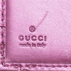 Pre Owned Gucci Metallic Pink Guccissima Leather Heart French Flap Wallet