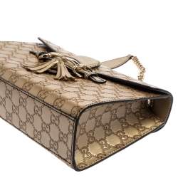 Pre Owned حقيبة كتف غوتشي إيميلي متوسطة جلد غوتشيسيما بيج ميتاليك