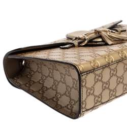 Pre Owned حقيبة كتف غوتشي إيميلي متوسطة جلد غوتشيسيما بيج ميتاليك