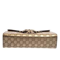 Pre Owned حقيبة كتف غوتشي إيميلي متوسطة جلد غوتشيسيما بيج ميتاليك